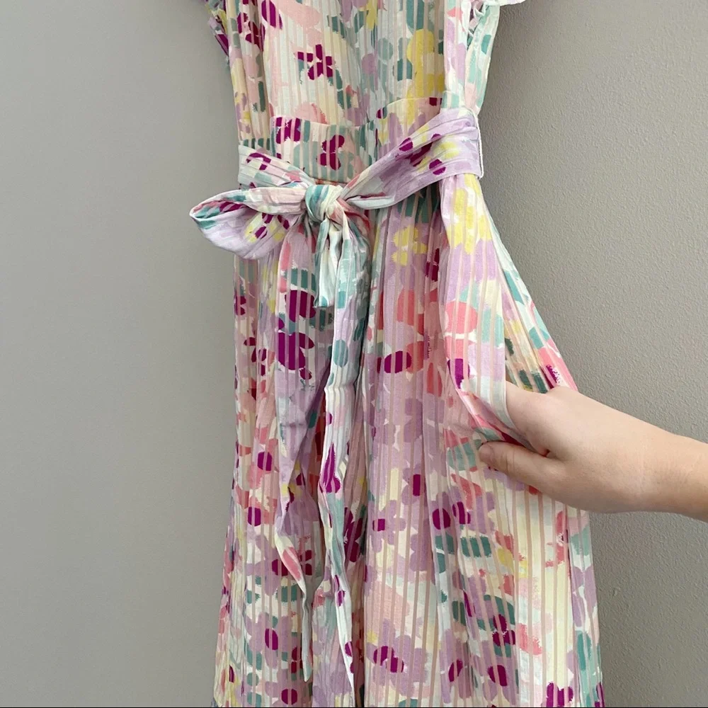 Kate Spade Pastel Floral Ruffle Midi Dress Size 12